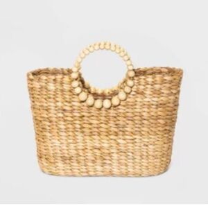 Natural Woven Tote Bag with Beaded Handles